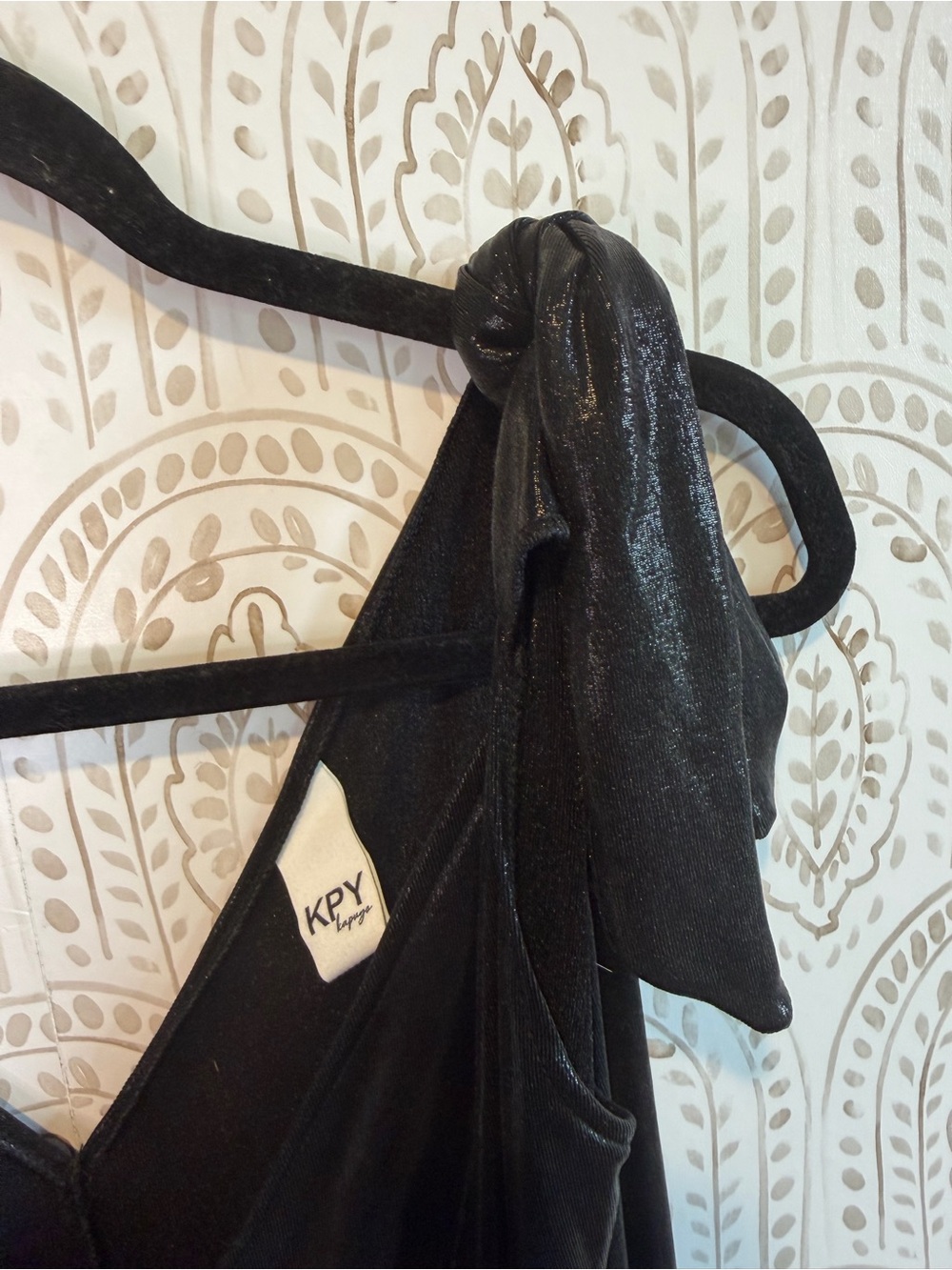 KPY Lounge Black Shimmer Wide Leg Tie Strap Jumpsuit One Size - Picture 6 of 9